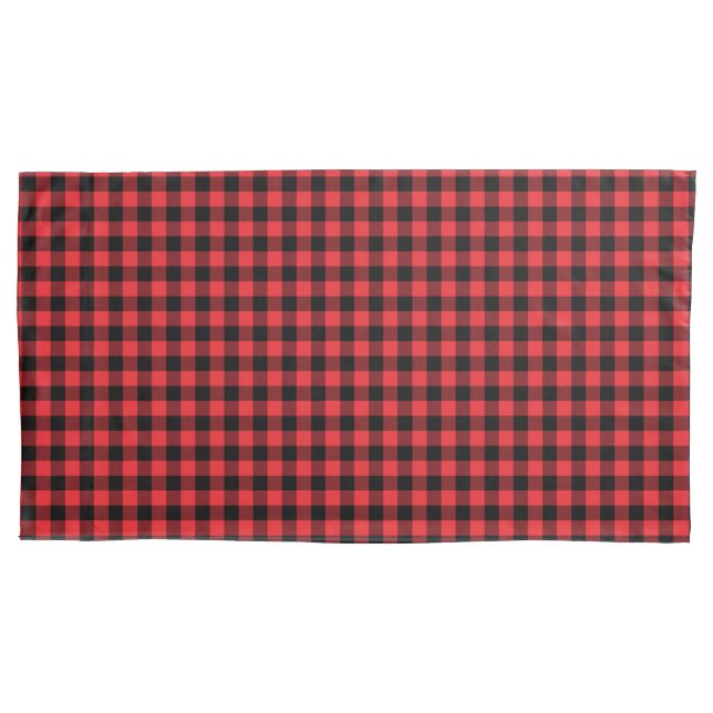 Buffalo Plaid Red Black Check Pillowcase (Front)