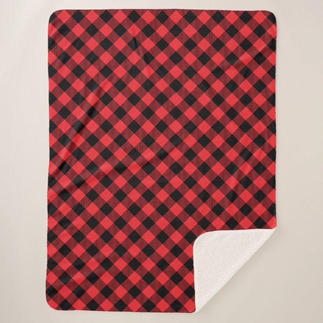 Buffalo Plaid Red Black Check Sherpa Blanket (Front)
