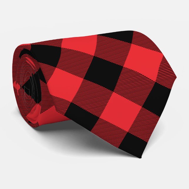 Buffalo Plaid Red Black Check Tie (Rolled)