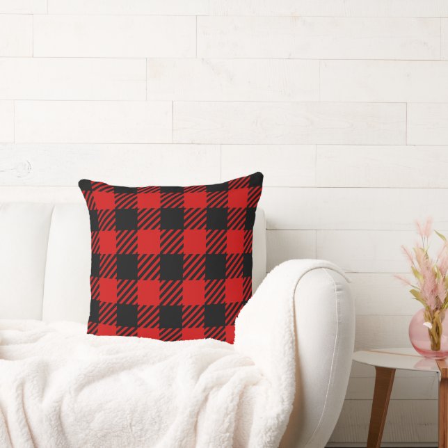 Buffalo Plaid Red Black Home Decor Timeless Cushion (Couch)