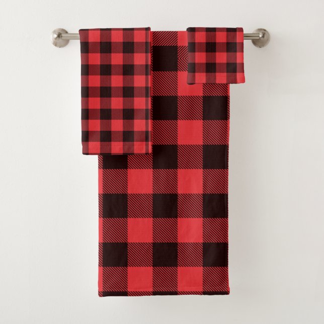 Buffalo Plaid Red Black Pattern Bath Towel Set (Insitu)