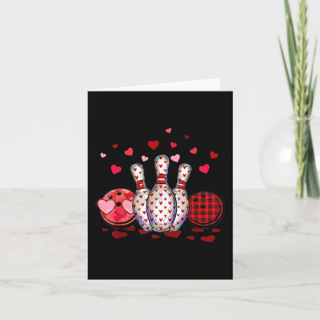 Buffalo Plaid Red Bowling Gnome Christmas Valentin Card (Front)