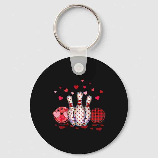 Buffalo Plaid Red Bowling Gnome Christmas Valentin Key Ring (Front)