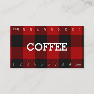 Buffalo Plaid Red Double Number Coffee Punch-Card Loyalty Card