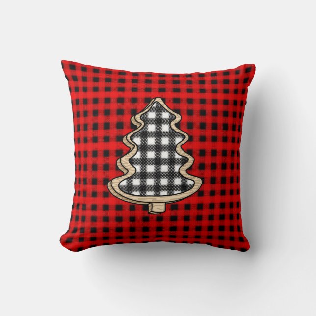 Buffalo Plaid, Red Gingham Christmas Trees    Cushion (Front)