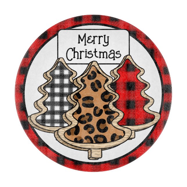 Buffalo Plaid, Red Gingham, Christmas Trees  Cutting Board (Front)
