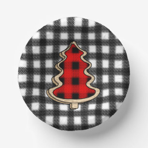 Buffalo Plaid, Red Gingham Christmas Trees   Paper Plate