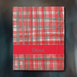 buffalo plaid red grey tartan modern watercolor fleece blanket