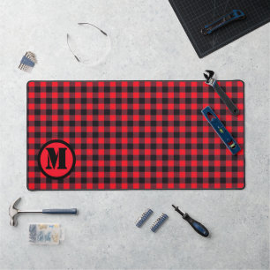 Buffalo Plaid Red Lumberjack Pattern Monogrammed Desk Mat