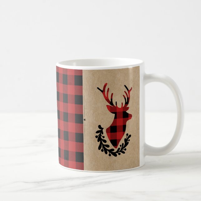 Buffalo Plaid Red Rustic Stag  Coffee Mug (Right)