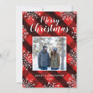 Buffalo Plaid Red Rustic Tartan Christmas Photo Holiday Card