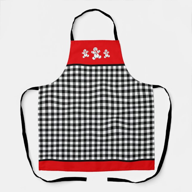 Buffalo Plaid Red Trim Gingerbread Men Christmas Apron (Front)
