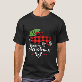 Buffalo Plaid Red Truck Christmas Tree T-Shirt
