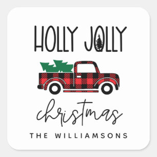 Buffalo Plaid Red Vintage Truck Name Holiday  Square Sticker