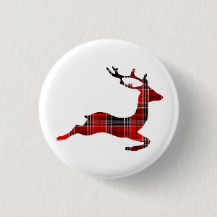 Buffalo Plaid Reindeer 3 Cm Round Badge