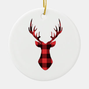 Buffalo Plaid Reindeer Christmas Ceramic Ornament