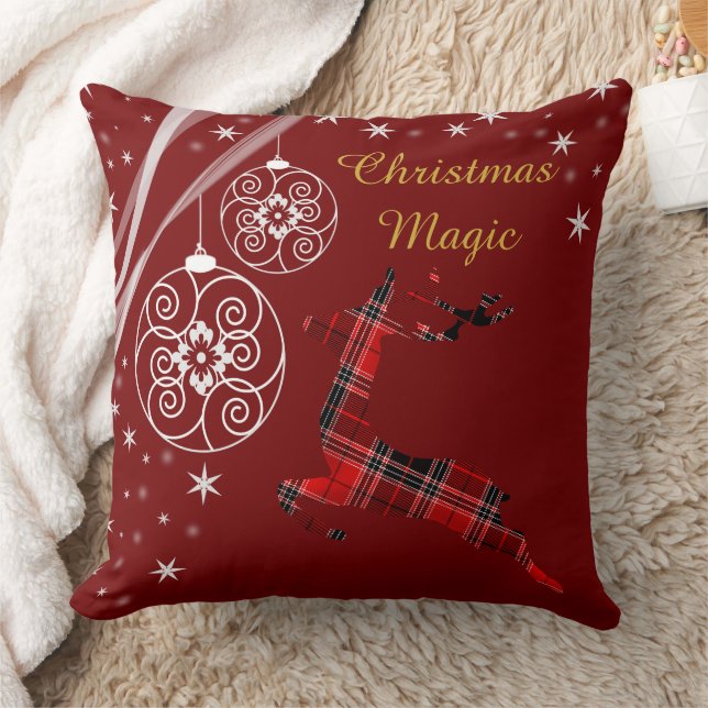 Buffalo Plaid Reindeer Christmas Magic Ornaments Cushion (Blanket)