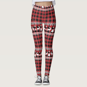 Buffalo Plaid Reindeer Fair Isle Leggings