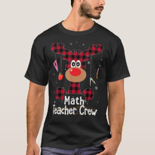 Buffalo Plaid Reindeer Math Teacher Crew Merry Chr T-Shirt