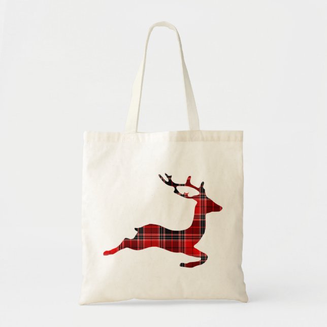 buffalo-plaid reindeer tote bag (Front)