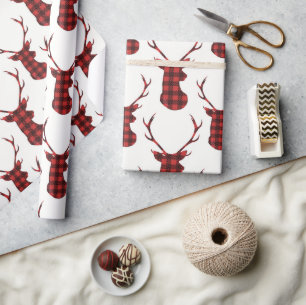 Buffalo Plaid Reindeer Wrapping Paper