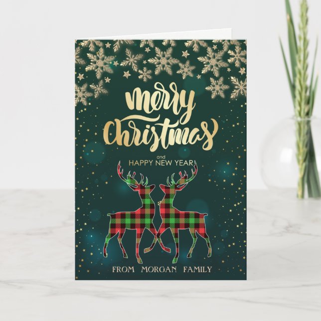 Buffalo Plaid Reindeers Snowflakes Christmas  Holiday Card (Front)