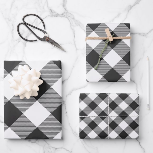 Buffalo Plaid Rob Roy Check White Plaid Pattern Wrapping Paper Sheet (Front)
