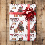 Buffalo Plaid Rottweiler Dog Christmas Wrapping Paper<br><div class="desc">The repeated pattern on this cute Christmas wrapping paper is an image of a Rottweiler Dog wearing a red and white Santa hat, with a black and red buffalo plaid pillow behind him, and a coordinating gift package with a gold ribbon beside him. There's also a buffalo plaid bow and...</div>