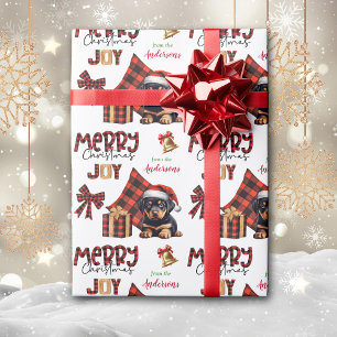 Buffalo Plaid Rottweiler Puppy Christmas Wrapping Paper
