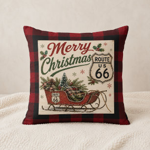 Buffalo Plaid Route 66 Holiday Home Cushion