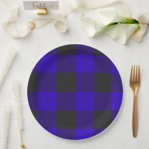 Buffalo Plaid Royal Blue Check Paper Plate