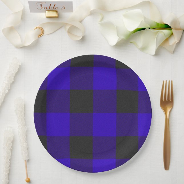 Buffalo Plaid Royal Blue Check Paper Plate (Wedding)