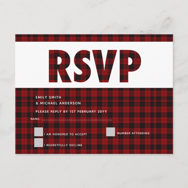 Buffalo Plaid RSVP Card Modern ANY EVENT (Front)