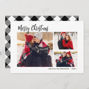 Buffalo Plaid Rustic 3 Multi Photo Christmas Holiday Card