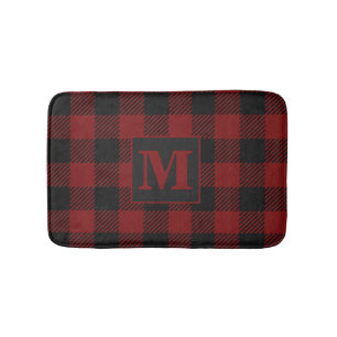 Buffalo Plaid Rustic Country Monogram Bath Mat