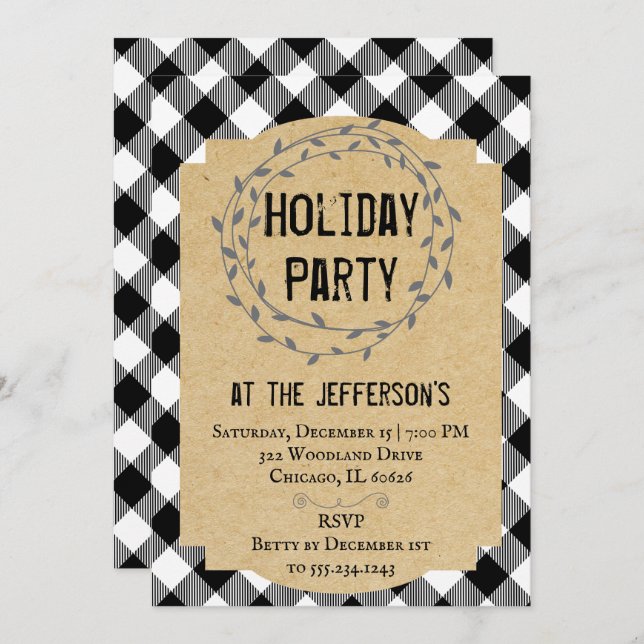 Buffalo Plaid Rustic Holiday Party Invitation (Front/Back)