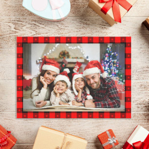 Buffalo Plaid Rustic Personalised Photo Christmas Holiday Card