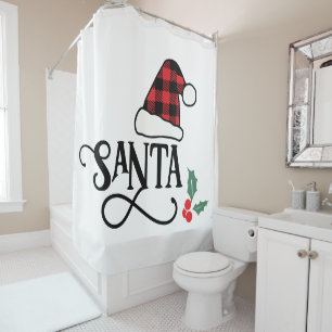 Buffalo Plaid Santa and Hat Shower Curtain
