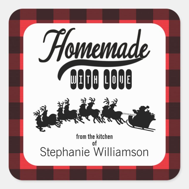 Buffalo Plaid Santa Homemade with Love Food Gift  Square Sticker (Front)