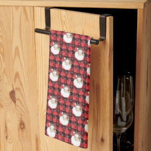 Buffalo Plaid Santa with Snowflakes & Stars Tea Towel