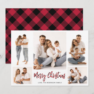 Buffalo Plaid Script 5 Photo Collage Christmas  Holiday Card
