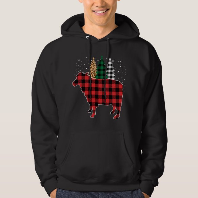 Buffalo Plaid Sheep Tree Leopard print Christmas P Hoodie (Front)