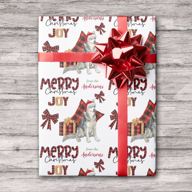 Buffalo Plaid Siberian Husky Dog Christmas Wrapping Paper (Creator Uploaded)