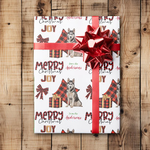 Buffalo Plaid Siberian Husky Dog Christmas Wrapping Paper