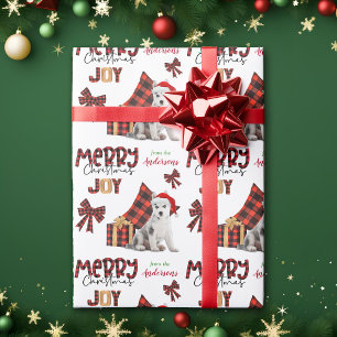 Buffalo Plaid Siberian Husky Puppy Christmas Wrapping Paper