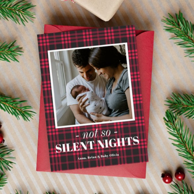 Buffalo Plaid Silent Nights Funny Christmas Card (Creator Uploaded)