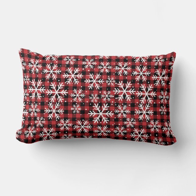 Buffalo Plaid Snowflake Winter Pattern Lumbar Cushion (Front)