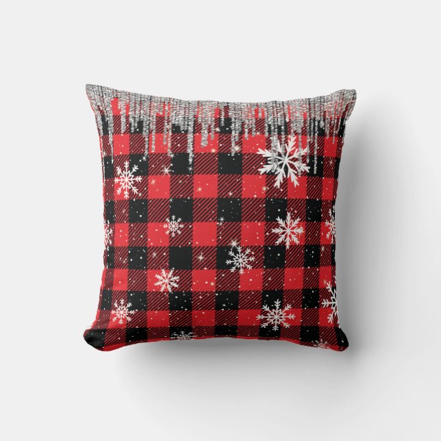 Buffalo Plaid & Snowflakes Cushion (Front)