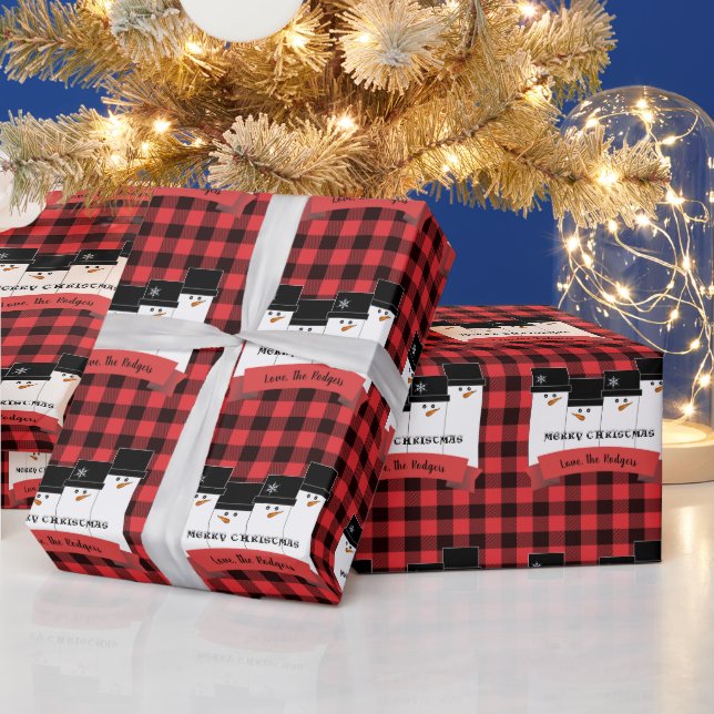 Buffalo Plaid Snowman Christmas Wrapping Paper (Holidays)