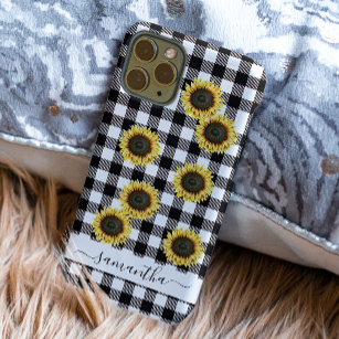 Buffalo Plaid Sunflower Black White Monogram iPhone 13 Pro Max Case